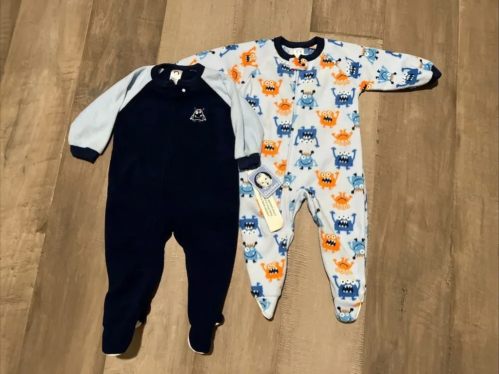 NEW Gerber 2 Piece Set Lot Fleece Pajama Zip Up Footed 18 Months Blue Monsters